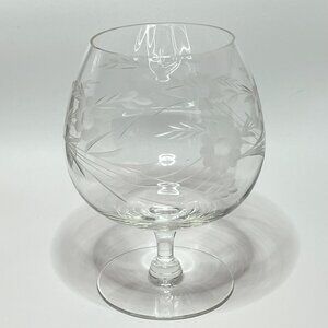 Decorative Crystal Brandy Snifter Etched Floral Design 6"